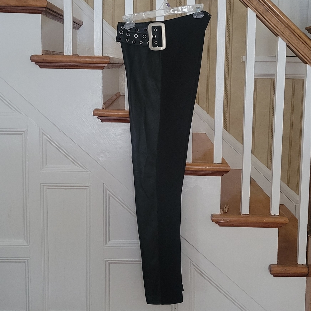 ISABEL U.S.A Vintage Chic Black Genuine Leather Flare Wide Leg Pants Size 2 - Picture 3 of 9